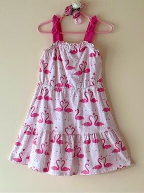 The Children’s Place Toddler Girls Pink Flamingo Dress with Knot Straps, Size 4T